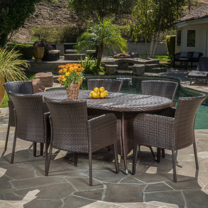 Multi-brown PE Wicker 7 Piece Outdoor Dining Set - NH442692