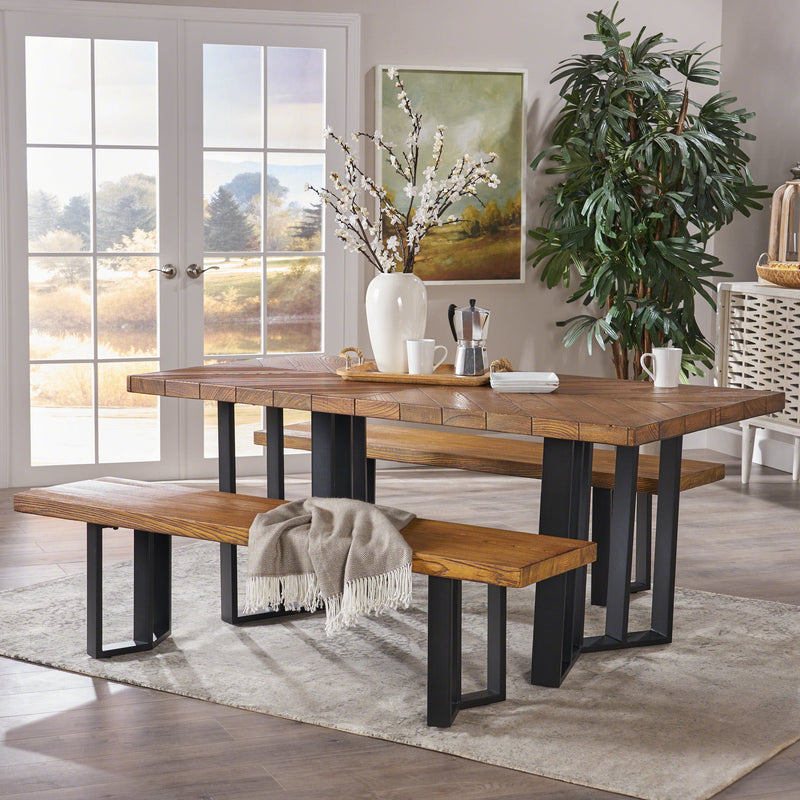 Rosa Farmhouse 4 Seater Benches & Table Picnic Dining Set - NH321403