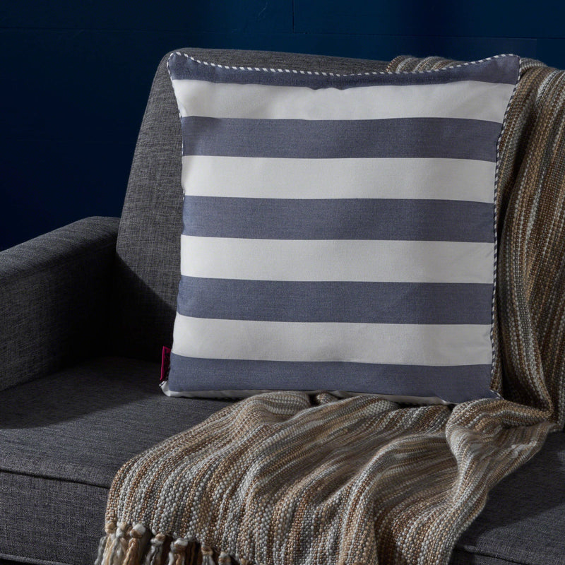 Modern Striped Fabric Throw Pillow with Striped Piped Edges - NH557203