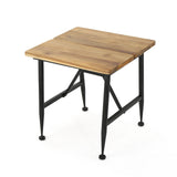 Rustic Industrial Acacia Wood Accent Table with Metal Frame, Teak and Black - NH231103