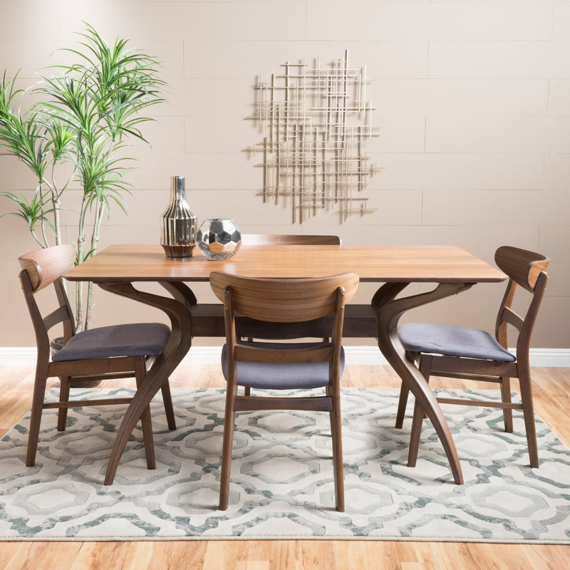 Mid-Century Design Natural Walnut Finish 5 Piece Dining Set - NH703992