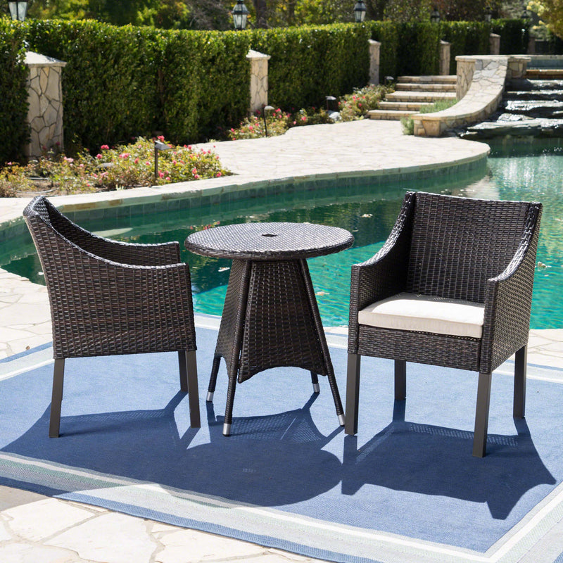 Outdoor 3 Piece Multi-brown Wicker Round Dining Set - NH823203