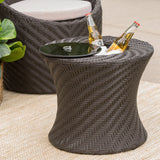 Outdoor Brown Wicker Accent Table with Ice Bucket - NH723003