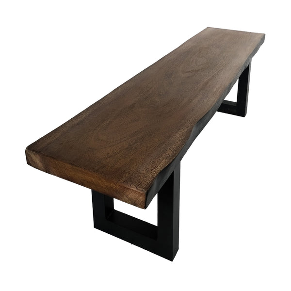 Indoor Faux Live Edge Teak Finish Light Weight Concrete Dining Bench - NH238303