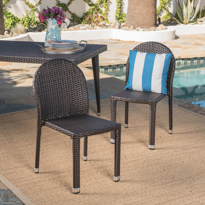 Outdoor Aluminum Frame Wicker Stackable Dining Chairs - Set of 2 - NH932103