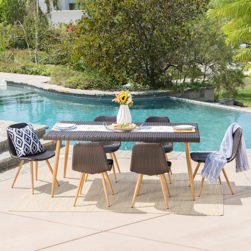 Outdoor 7 Piece Multi-brown Wicker Rectangular Dining Set - NH479103