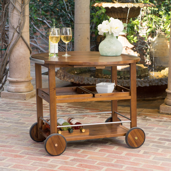 Farmhouse Cottage Dark Oak Acacia Wood Bar Cart - NH968103