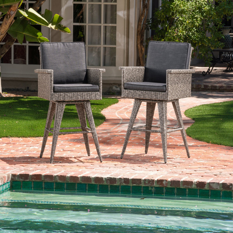 30-Inch Outdoor Gray Wicker Barstool (set of 2) - NH820992