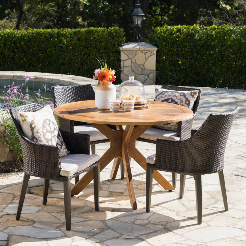 Outdoor 5 Piece Multi-brown Wicker Round Dining Set - NH474203