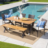 Outdoor 6 Piece Acacia Wood Dining Set with Wicker Dining Chairs - NH297203