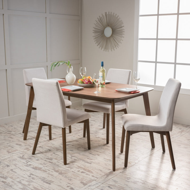 Light Beige Fabric/ Natural Walnut Finish 60-inch Rectangular 5 Piece Dining - NH782992