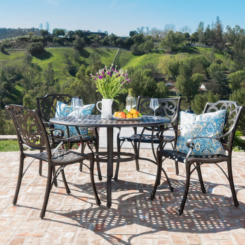 Outdoor 5 Piece Bronze Cast Aluminum Circular Dining Set - NH012003