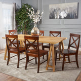 Farmhouse 7 Piece Dining Set w/ Rich Mahogany Chairs - NH861103