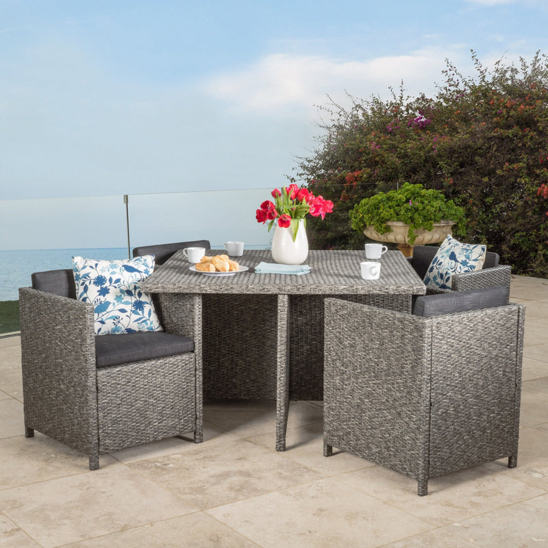 5-Piece Outdoor Dark Grey Wicker Dining Set - NH890992