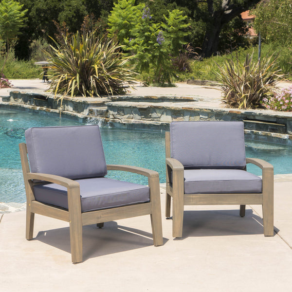 Outdoor Acacia Wood Club Chairs w/ Water Resistant Cushions - NH221103