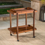 Dark Oak  Acacia Wood Bar Cart with Removable Top Tray - NH264103