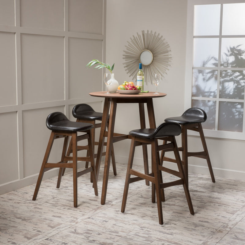 Wood Finish Circular 5 Piece Bar Height Dining Set - NH762992