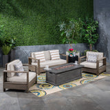 Outdoor 4-Seater Acacia Wood Chat Set with Fire Pit and Tank Holder - NH893603