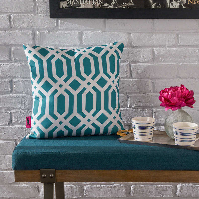 Indoor Dark Teal Arabesque Patterned Water Resistant Square Throw Pillow - NH198203