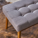Mid-Century Button Tufted Fabric Ottoman Bench with Tapered Legs - NH598303