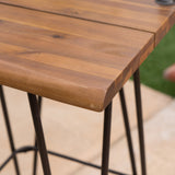 Outdoor Industrial Teak Finished Acacia Wood Barstools with Iron Frame - NH944303