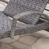 Outdoor Armed Aluminum Framed Grey Wicker Chaise Lounge - NH214303