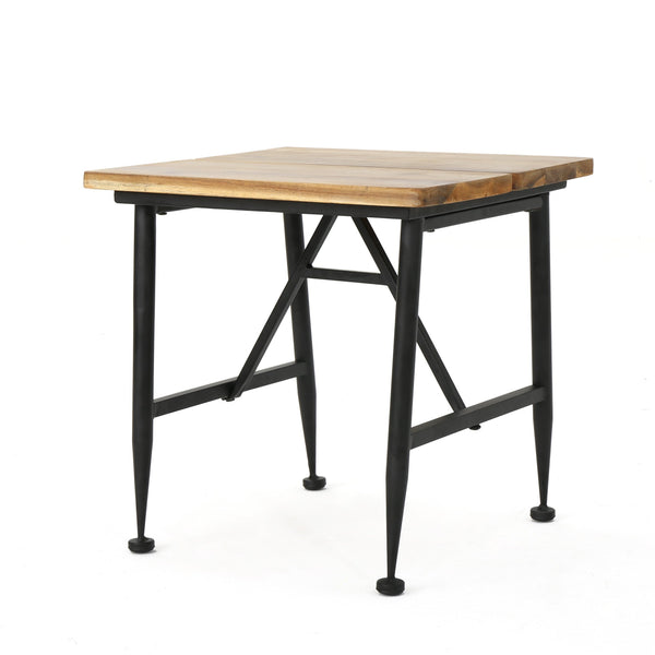 Rustic Industrial Acacia Wood Accent Table with Metal Frame, Teak and Black - NH231103