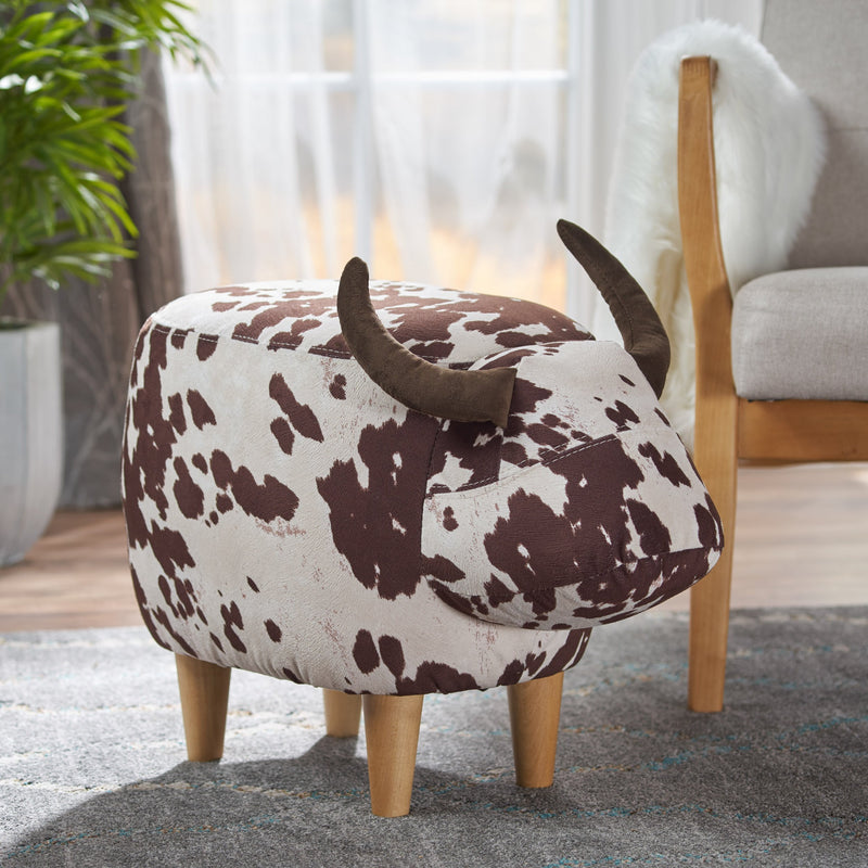 Milk Cow Patterned Velvet Ottoman - NH061203