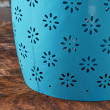 Modern Floral Lace Cut Iron Drum Shaped Accent Table - NH177103