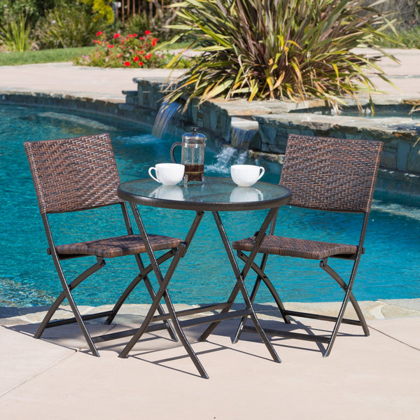 3pc Outdoor Wicker Folding Bistro Set - NH366922