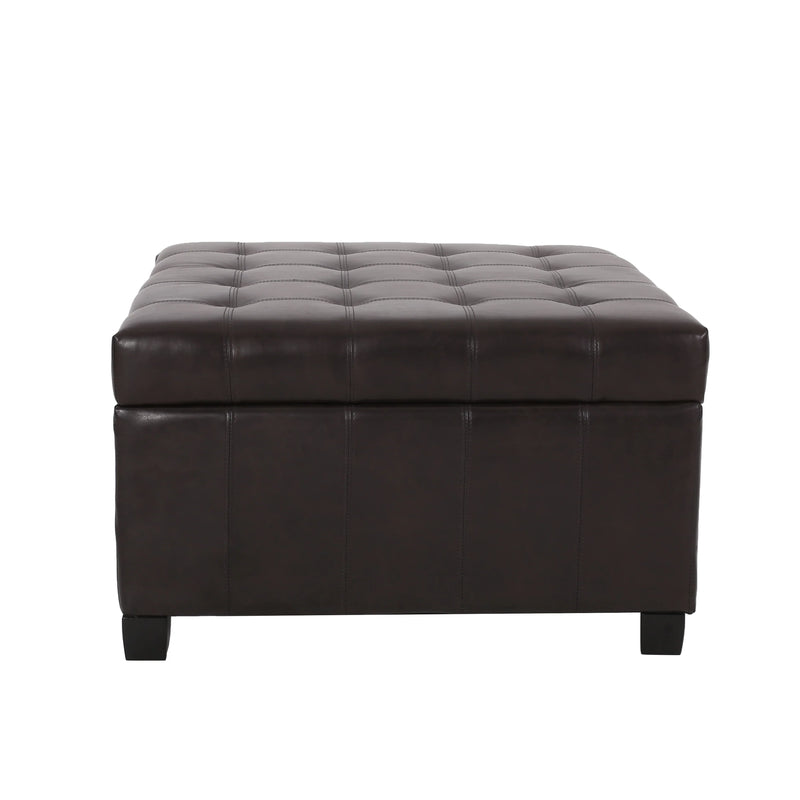 Lyncorn Brown Bonded Leather Storage Ottoman