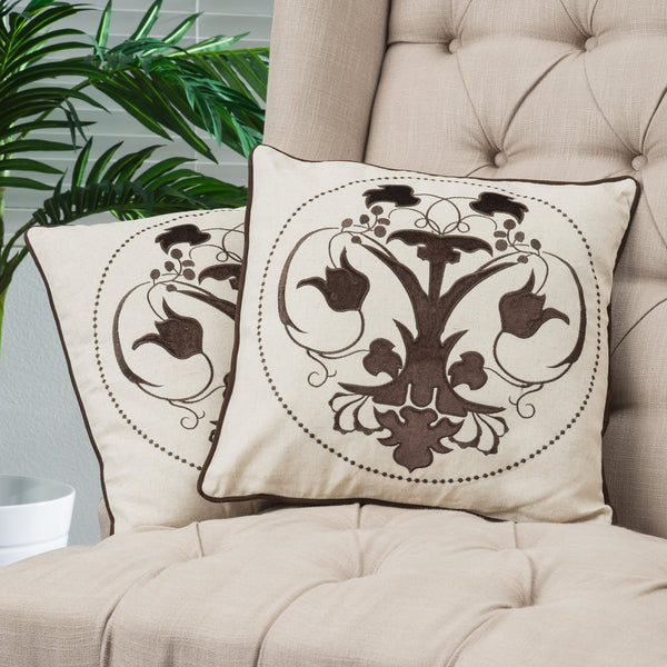 18-inch Black Embroidered Whimsical Tulip Pillows (Set of 2) - NH019732