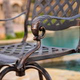 Traditional Outdoor Shiny Copper Cast Aluminum Swivel Barstool with Arms - NH587832