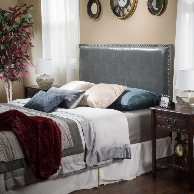 Full to Queen Size Grey Leather Headboard - NH078832