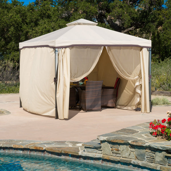 Outdoor Curtains With Mosquito Netting 10 x 10 Foot Gazebo - NH039492