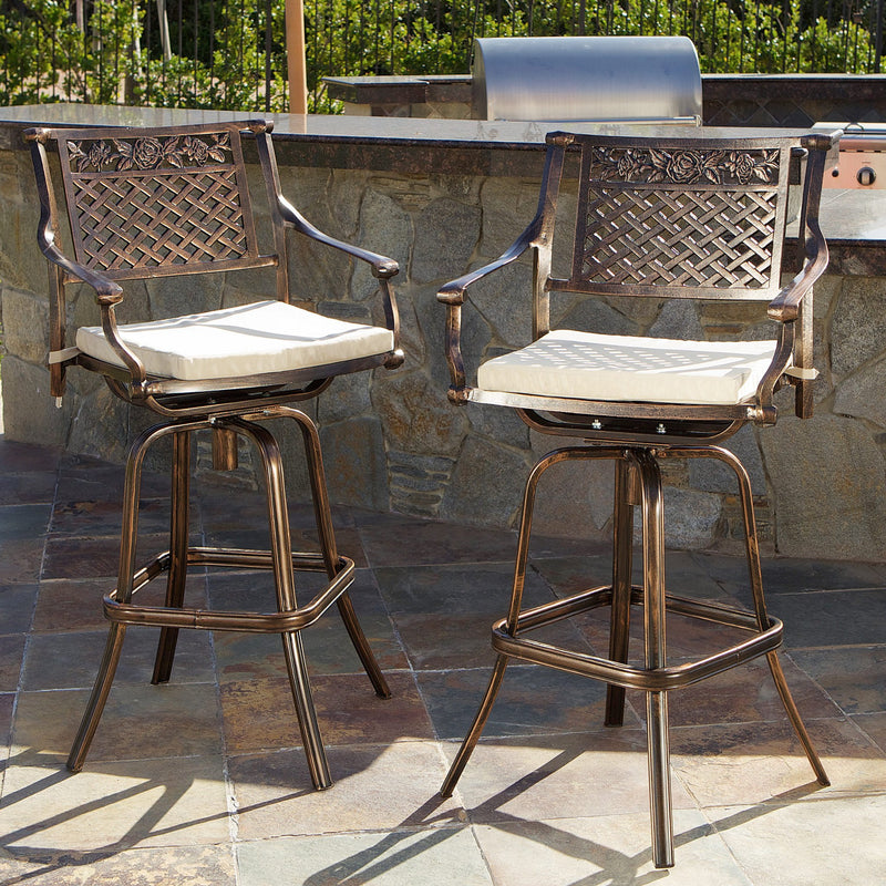 30-Inch Outdoor Cast Aluminum Swivel Bar Stools w/ Cushion (Set of 2) - NH150592