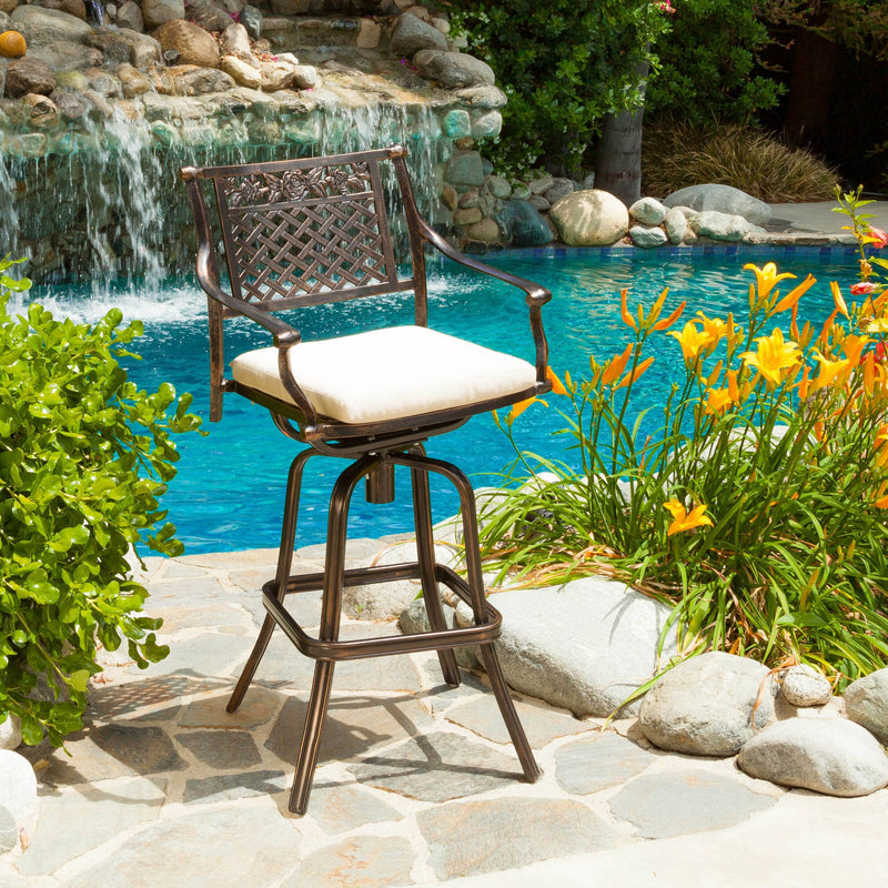 30-Inch Outdoor Cast Aluminum Swivel Bar Stool w/ Cushion - NH050592