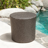 Outdoor Dark Grey Wicker Barrel Side Table - NH160592