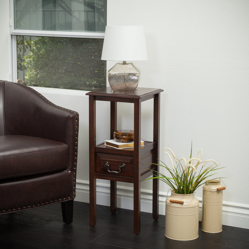 Brown Mahogany Acacia Wood Accent Table w/ Bottom Drawer - NH052592