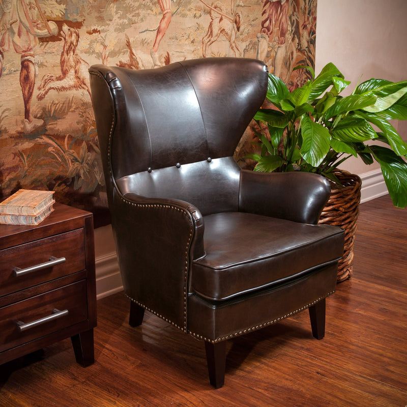 Leather High Back Wingback Armchair - NH803592