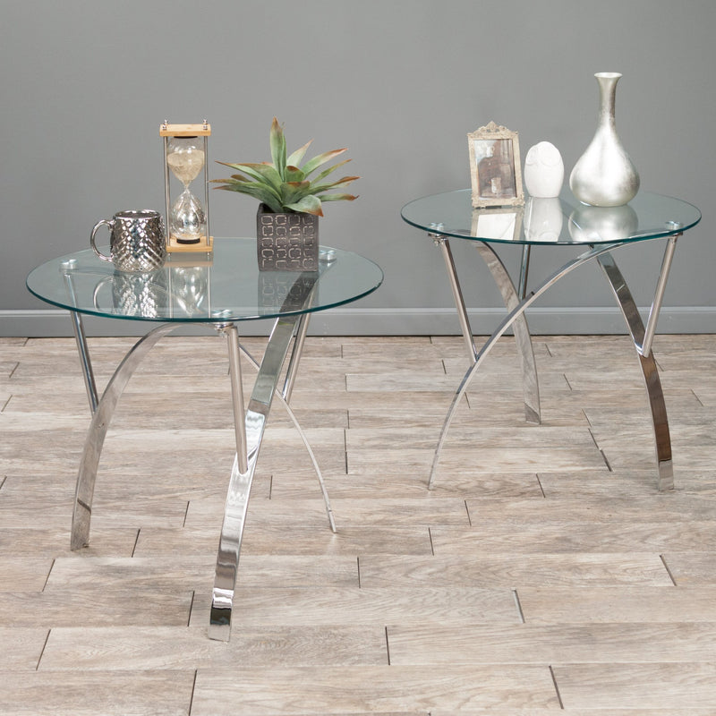 Tempered Glass Round End Tables w/ Chrome Legs (Set of 2) - NH104592