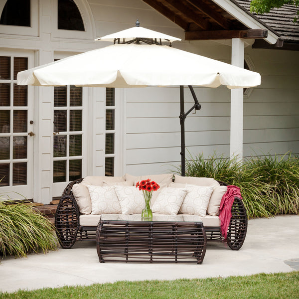 Outdoor Beige Cantilever Patio Umbrella & Base - NH934592