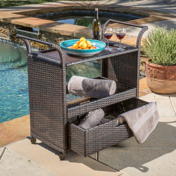 Multi-Brown Wicker Bar Cart - NH156592