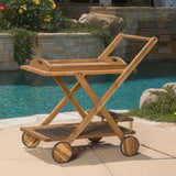 Natural Wood Stained Kitchen Serving Cart - NH656592