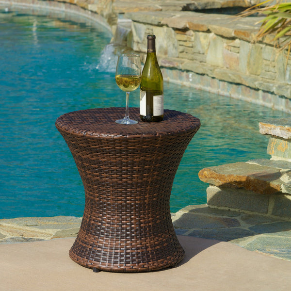 Outdoor Brown Wicker Hourglass Side Table - NH547592