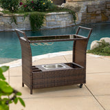 Outdoor Wicker Serving Bar Cart - NH308592