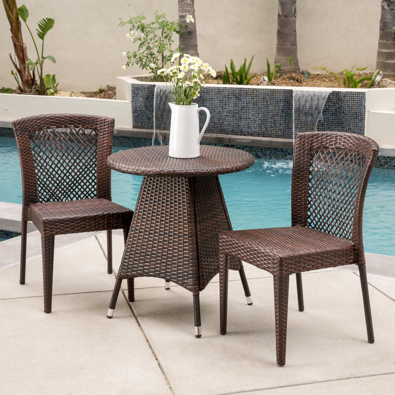 Outdoor 3pc Multibrown Wicker Bistro Set - NH618592