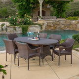 Outdoor 7pc Multibrown Wicker Round Dining Set - NH528592