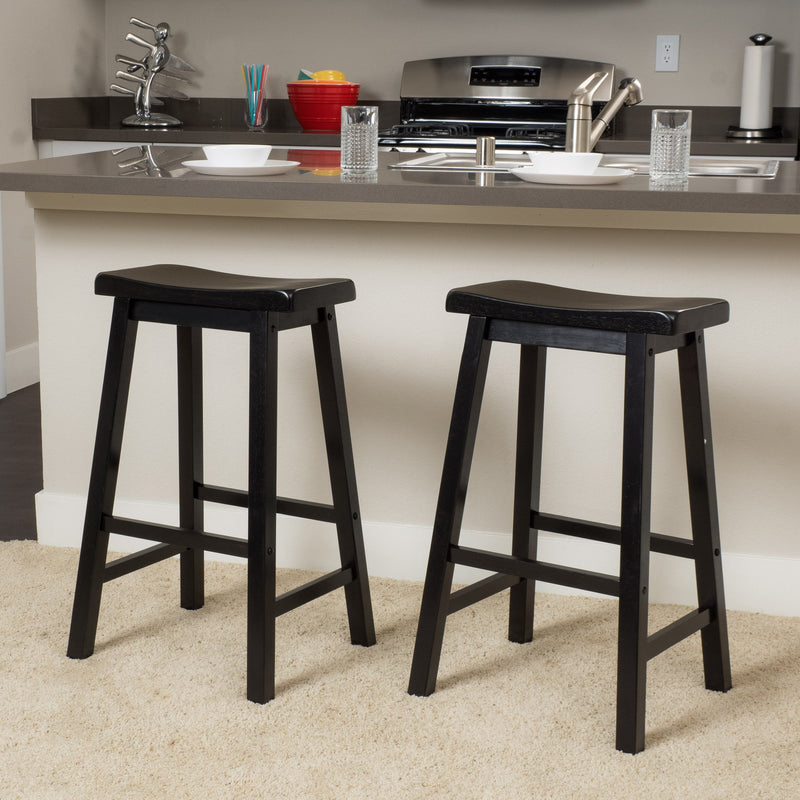 Farmhouse 29-Inch Black Wood Saddle Barstools (Set of 2) - NH290692