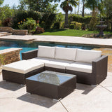 5pc Outdoor Brown Wicker/Aluminum Seating Sectional Set w/ Cushions - NH544692